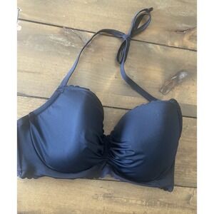 Smart & Sexy Swim Black Scalloped Hem Halter Bikini Top Full coverage Lift 40D